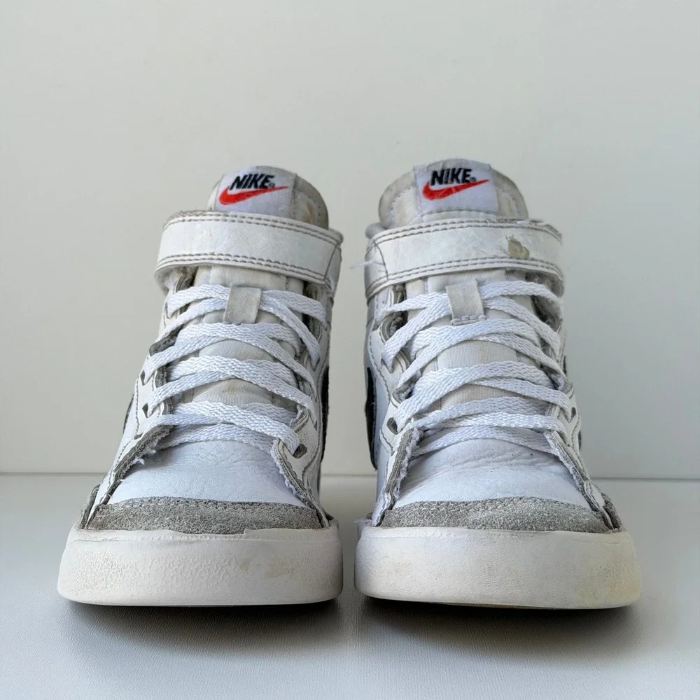 Nike Blazer Mid 77 Kids 12C White Black High Top Leather Suede Retro Sneakers
